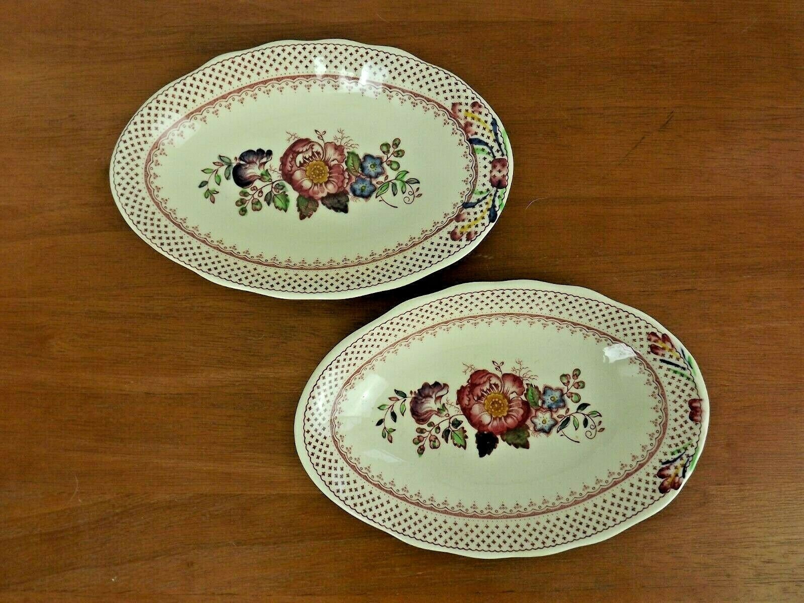 Ensemble de 2 Assiettes Service Ovales en Ironstone Anglais Paynsley Pink Mason Vintage - Vintage. P