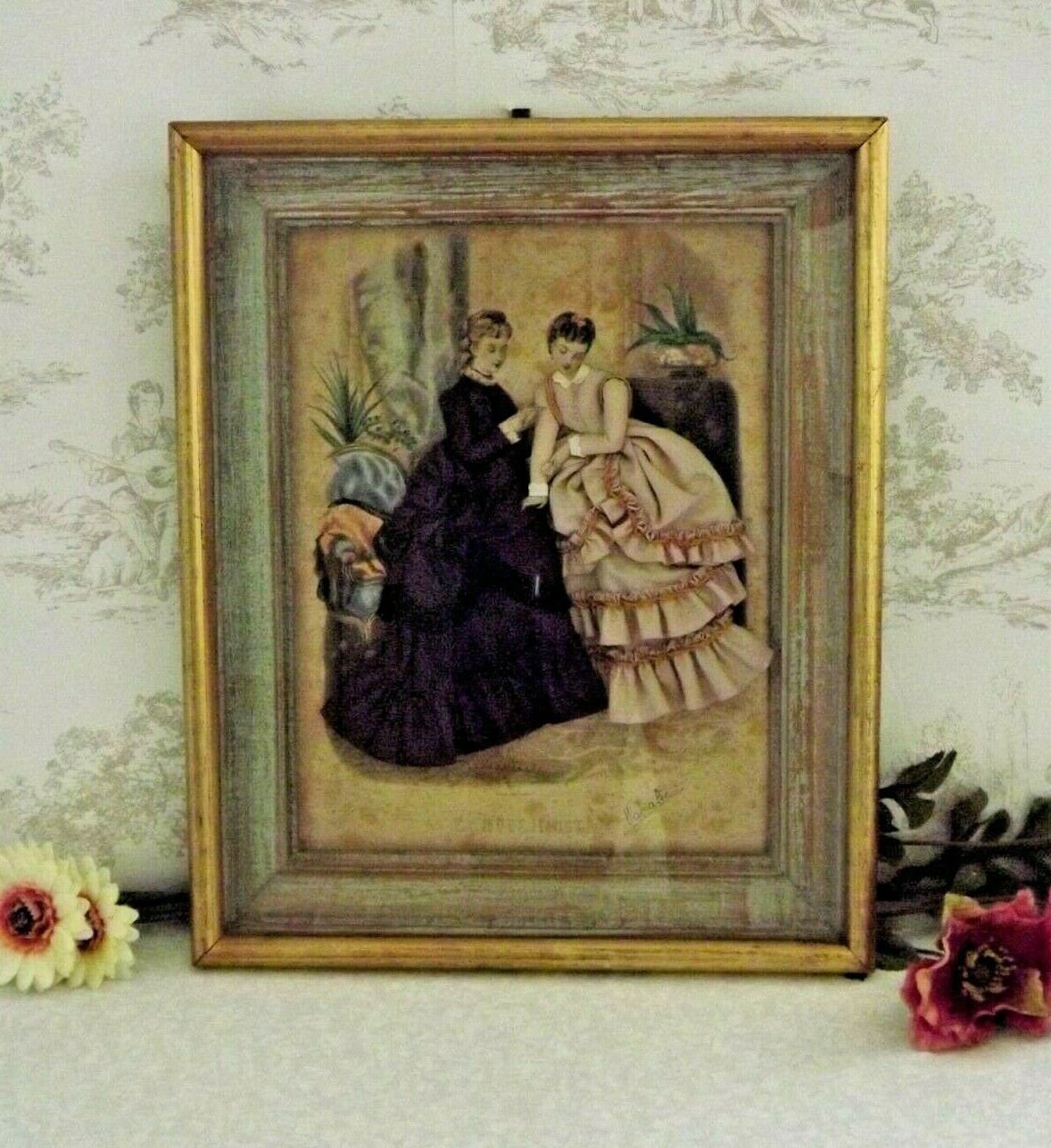 Antique French Fashion Framed Picture Art & Collectibles Prints