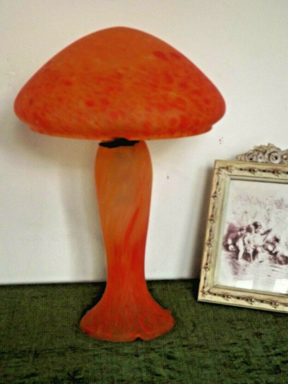 Belle Lampe Aux Champignons en Verre d'art Orange de Style Art avec Abat-Jour - Éclairage Français V