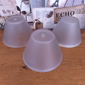 Set of 3 French Vintage White Frosted Glass Hanging Light Shades - Chandelier Replacement Shades. Mid Century Light Shades. Vintage Shades