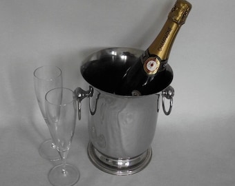 French Vintage Jean Couzon Silver Inox Champagne Bucket With Swing Handles - Vintage French Barware. Inox Ice Bucket. Wine Cooler Bucket.