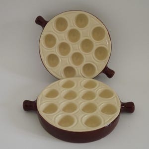 Set Of 2 French Brown Emile Henry Escargot Snail Cook Pots 12 Snail Wells - Vintage French Cookware. Oven To Tableware. Serving Dishes.