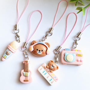 Lindo llavero de oso kawaii con animales de dibujos animados - Lindos adornos de oso para teléfono - Adorno de oso con instrumentos musicales