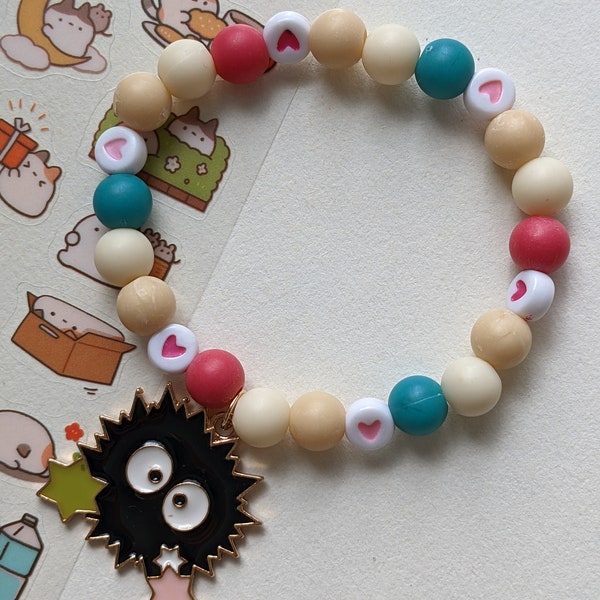 Bracelet en perles style vintage kawaii de dessin animé le voyage de Chihiro Totoro noiraude