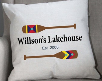 Your Lake Pillow Cover, colorful paddles, rustic lodge, cottage pillow cover, mancave pillow, Father's Day gift, rustic lake cottage decor