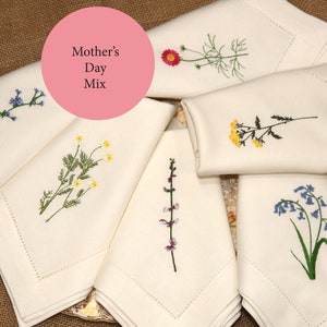 Mixed Wildflower Napkins, embroidered wildflower embroidery, nature embroidery, botanical embroidery, gift set, perfect gift