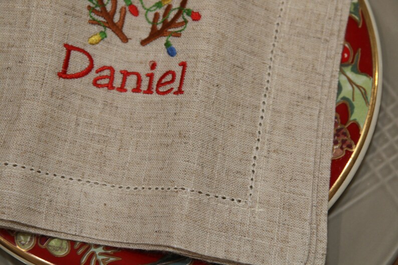 Personalized Family Christmas Napkins With Name Embroidered Etsy