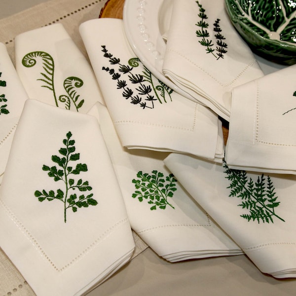 Embroidered Botanical Linen Napkins, Anniversary, Hostess, Mother's Day Gift