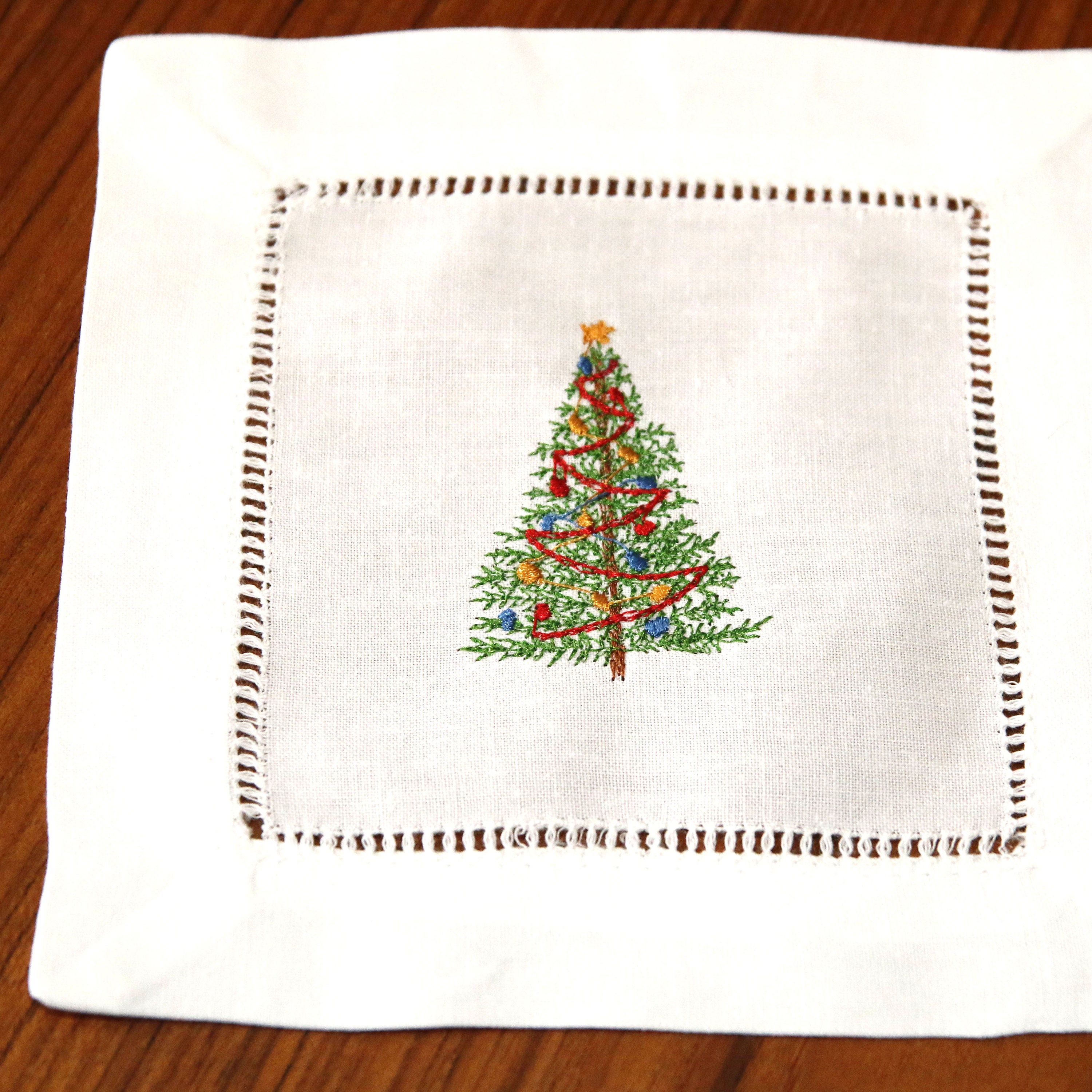 Embroidered Christmas Cocktail Napkins Linen Cloth Christmas Etsy