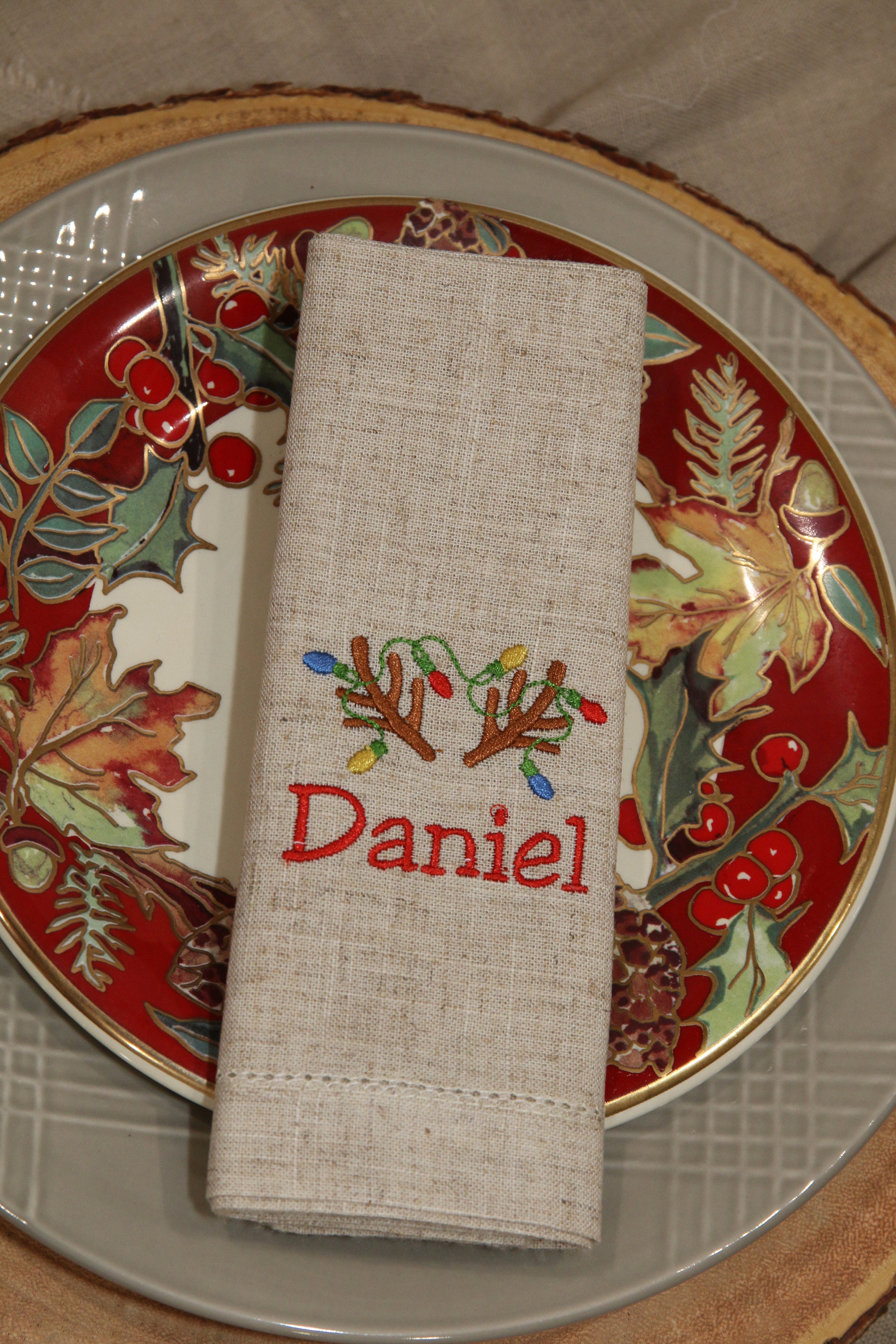 Personalized Family Christmas Napkins With Name Embroidered Etsy