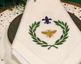 Mardi Gras Fleur de Lis Bee Napkins, Fleur de Lis, Mardi Gras, Set of Mardi Gras Napkins, Mardi Gras Party Napkins, Mardi Gras Table Decor