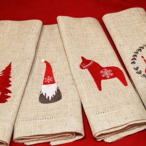 Scandinavian Christmas Napkins, Your Choice of Embroidery - 4 classically Nordic designs, Rustic table decor, dinner