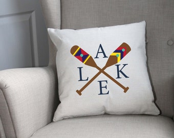 Lakehouse Pillow Cover, colorful paddles, rustic lodge, cottage pillow cover, mancave pillow, Father's Day gift, rustic lake cottage decor
