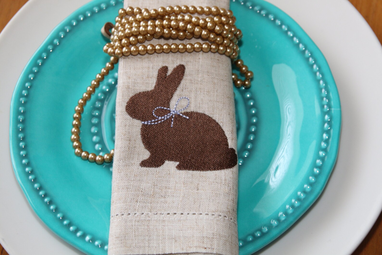 Easter Napkins Embroidered Chocolate Bunny Embroidery Easter Etsy