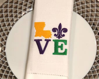 Mardi Gras Fleur de Lis Cloth Napkins, Fleur de Lis, Love Mardi Gras Set of Party Napkins, Mardi Gras Party Napkins, Mardi Gras Table Decor