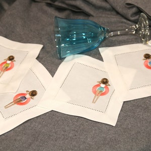 Pool Girls Cocktail Napkins, linen cocktail napkins, bar cart decor, embroidered napkin set, linen cocktail napkins, gift set