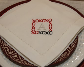 Set of XO Monogrammed Napkins, monogrammed linens, reusable napkins , embroidered linen napkins, Host Gift