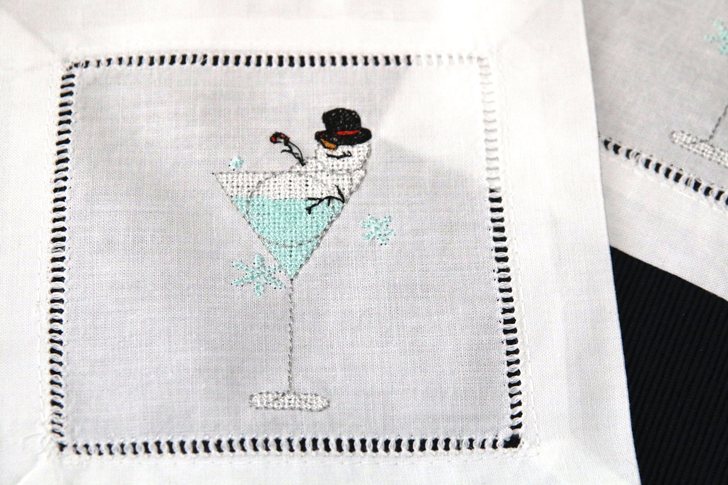 Embroidered Christmas Cocktail Napkins Linen Cloth Snowman Etsy
