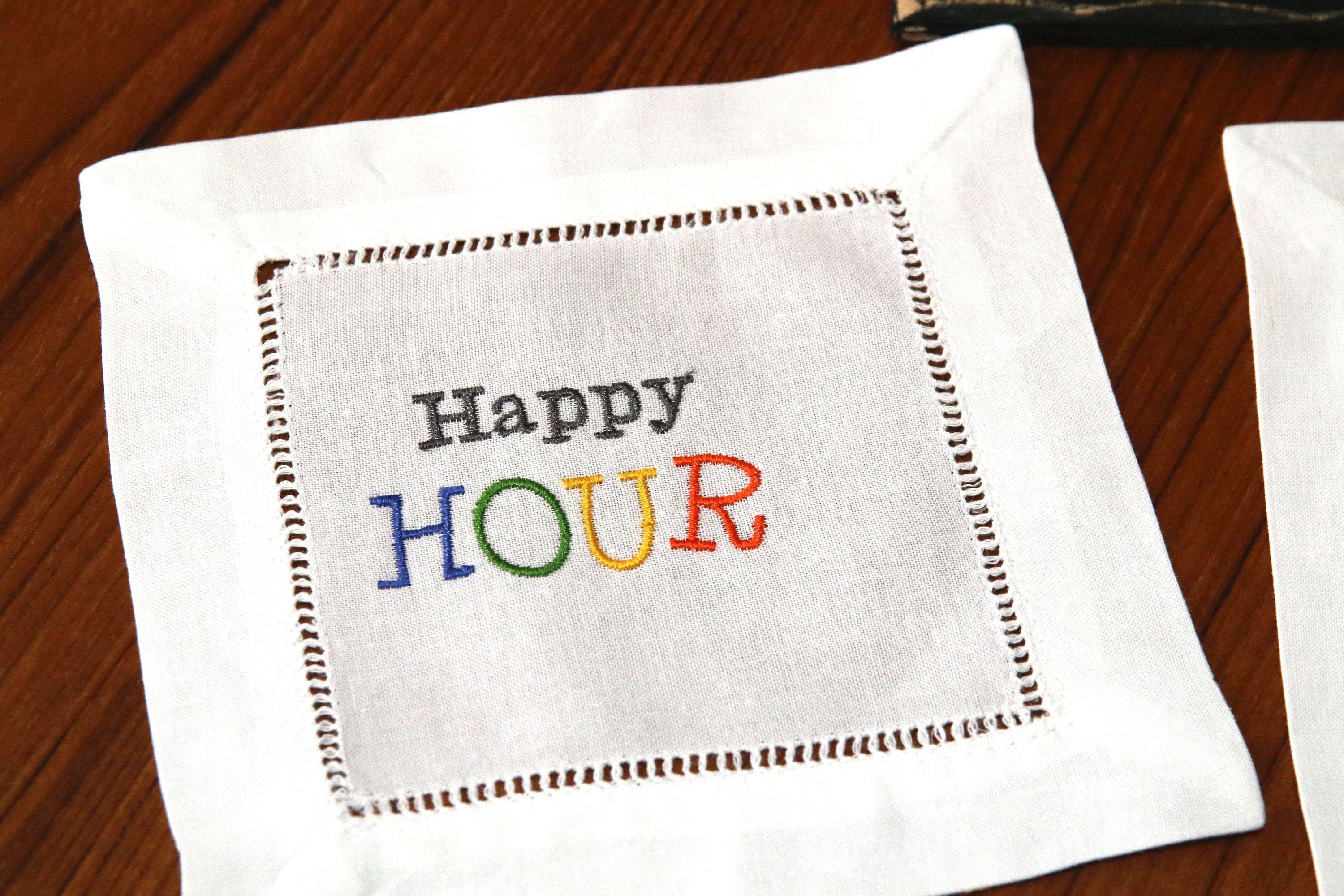 Embroidered Linen Cocktail Napkins Linen Cloth Happy Hour Etsy
