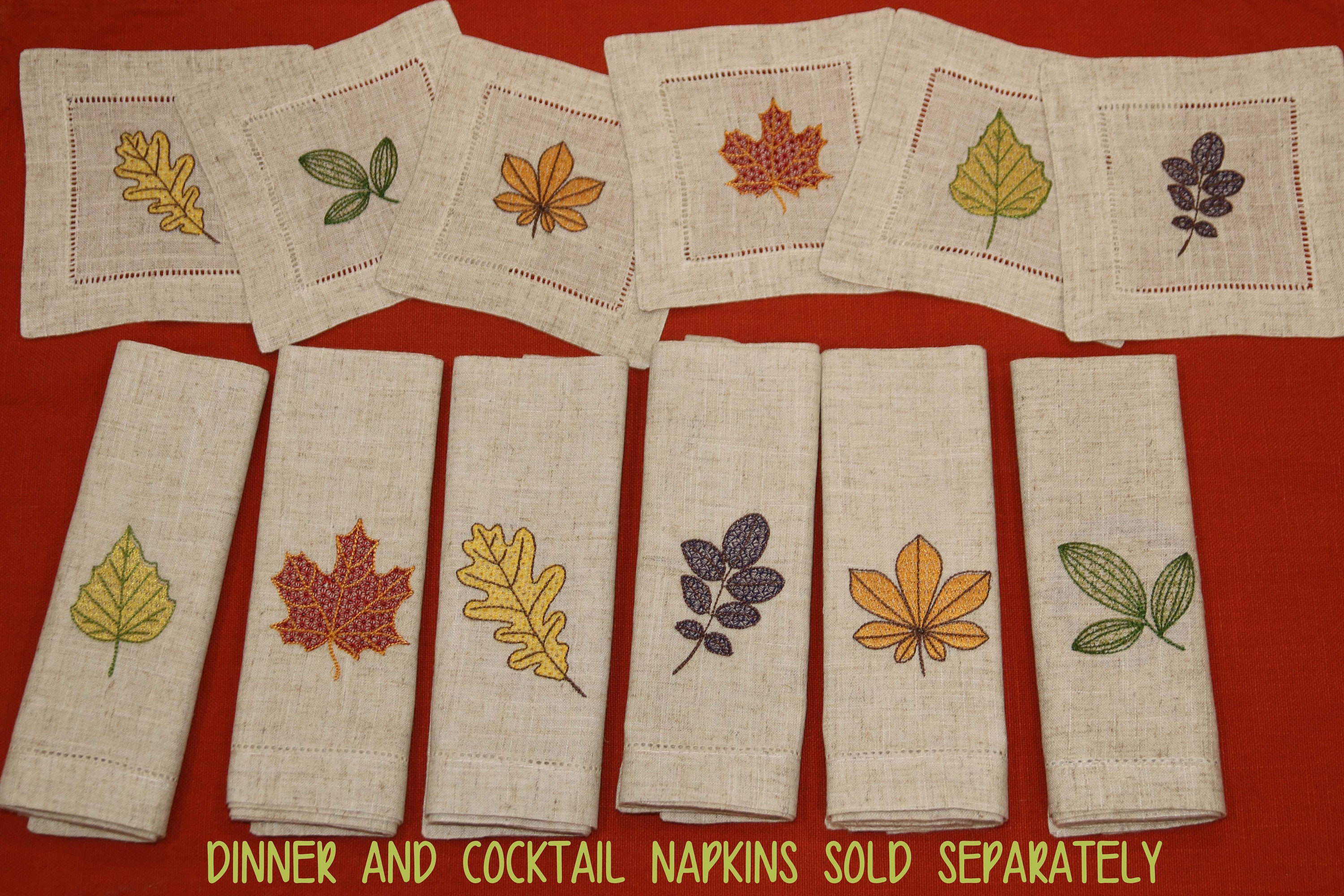 Embroidered Fall Leaf Napkins Cloth Napkins in 2 Sizes 6 Etsy