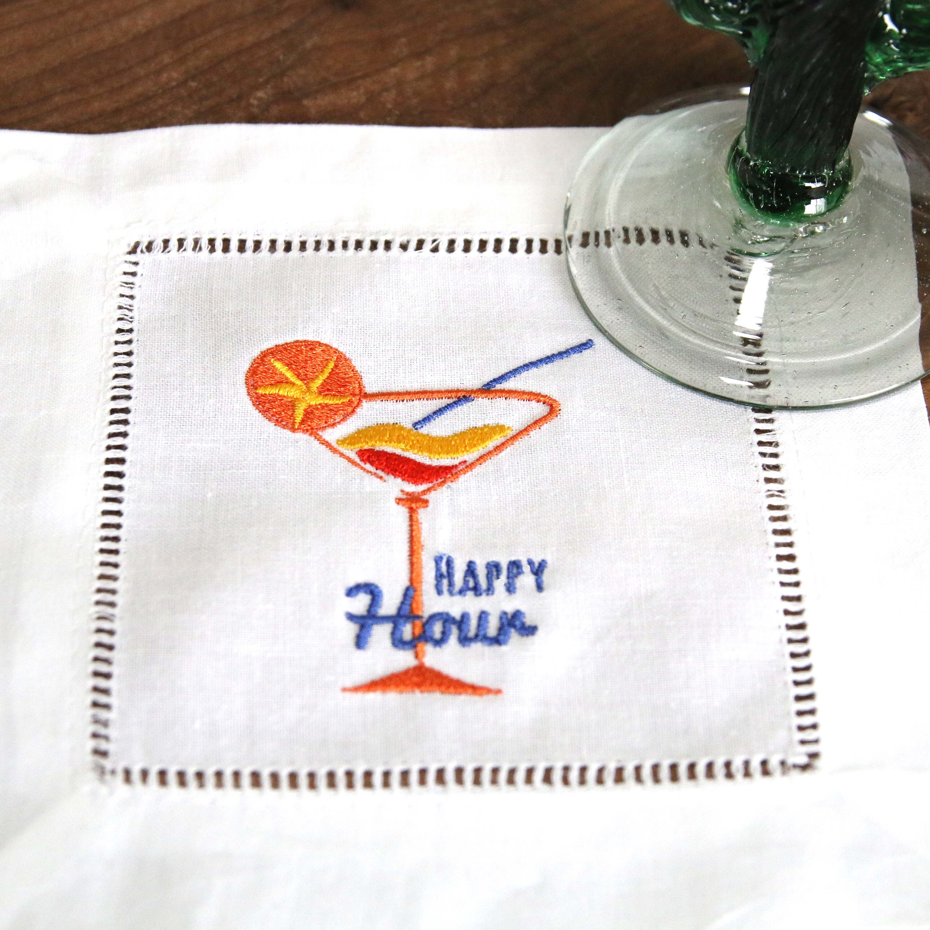 Embroidered Cocktail Napkins Embroidered Happy Hour Linen Etsy