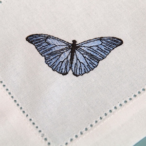 Embroidered Butterfly Cocktail Napkins, nature embroidery, Reusable napkins with hemstitch, Bar cart decor, Bridesmaid gifts