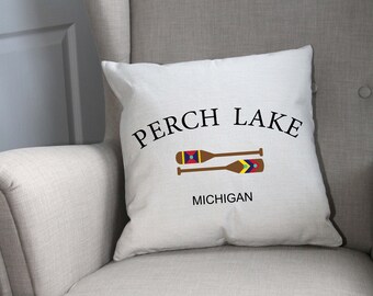 Your Lake Pillow Cover, colorful paddles, rustic lodge, cottage pillow cover, mancave pillow, Father's Day gift, rustic lake cottage decor