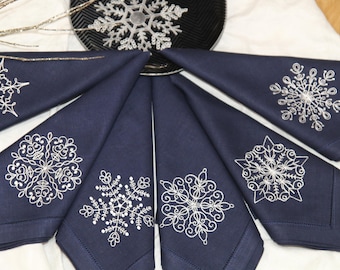 Servilletas bordadas con copos de nieve, regalo navideño, tela inspirada en la naturaleza, juego de inauguración de la casa