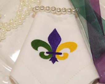 Mardi Gras Fleur de Lis Cloth Napkins, Fleur de Lis, Mardi Gras, Set of Mardi Gras Napkins, Mardi Gras Party Napkins, Mardi Gras Table Decor