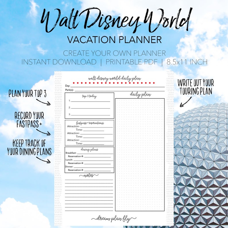 Disney World Daily Trip Planner Create Your Own Walt Disney Etsy