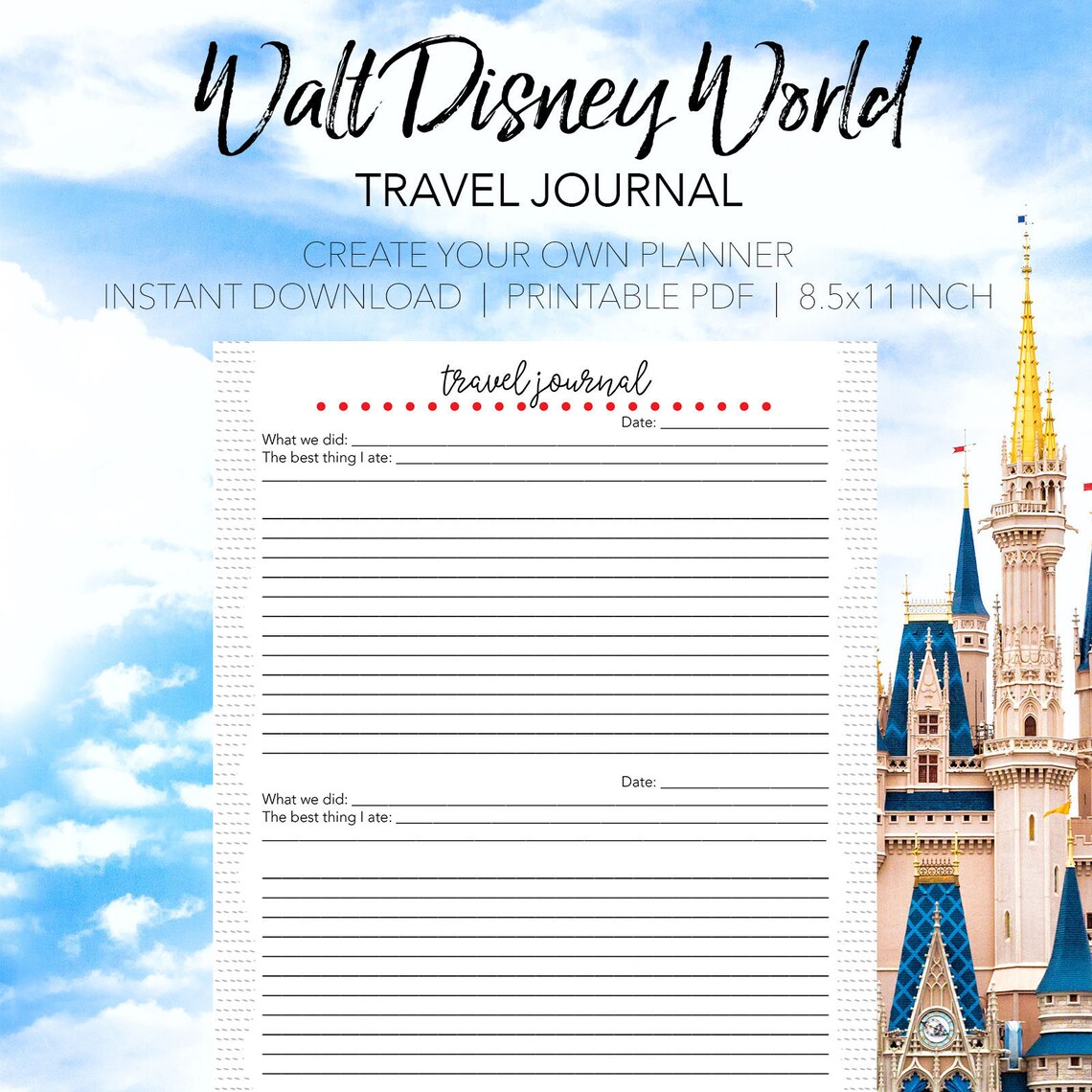 Disney World Travel Journal Bundle Create Your Own Walt | Etsy