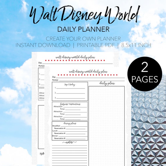 disney world daily trip planner create your own walt disney etsy daily trip planner