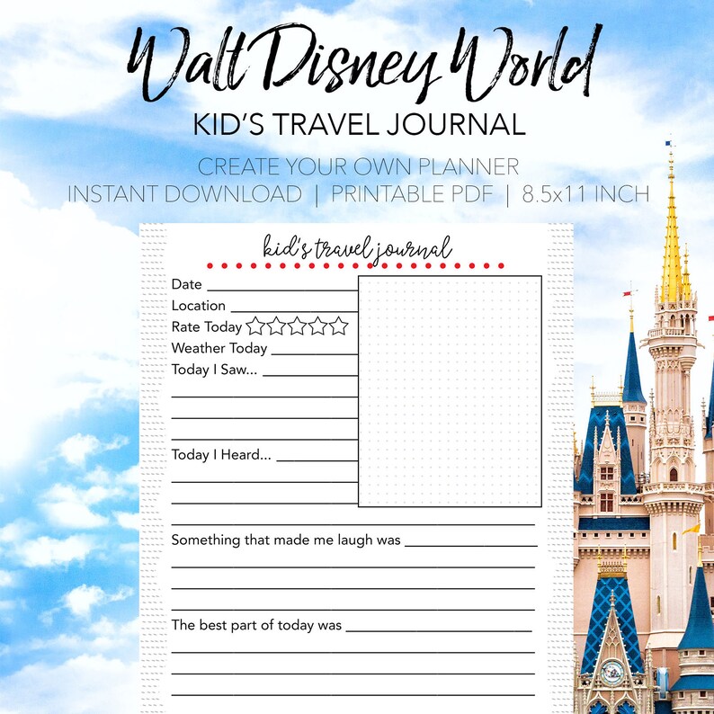 Disney World Kid's Travel Journal Create Your Own Walt | Etsy