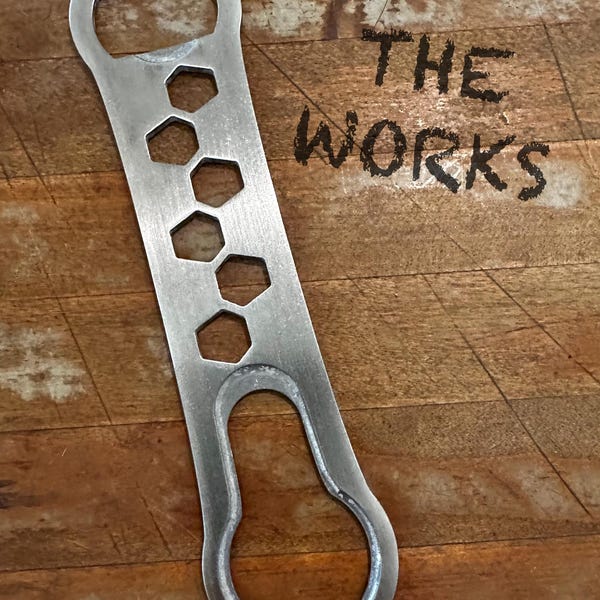 Bottle Opener, Bar Key, Bar Blade, "THE WORKS" V-rod style By Decap Bottle Openers
