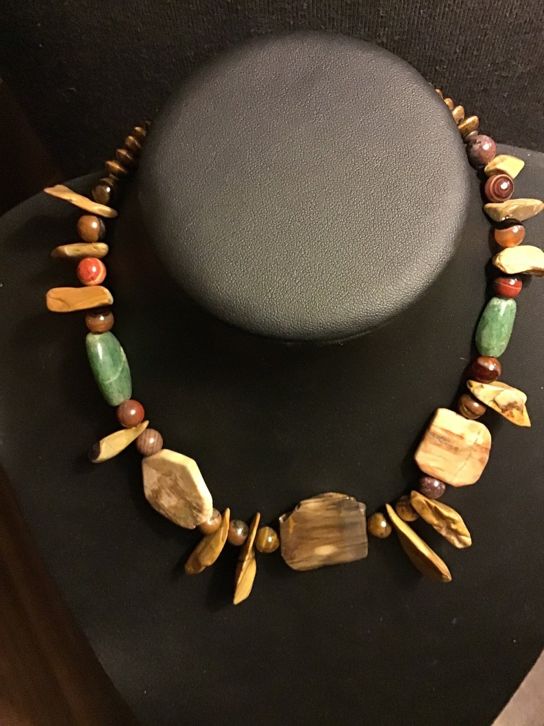 Photo Jasper points wood Tour de cou BOIS fossilis\u00e9 Agates mousse Pointes Jaspe Paysage Moss agates Fabulous FOSSILIZED wood 15 choker