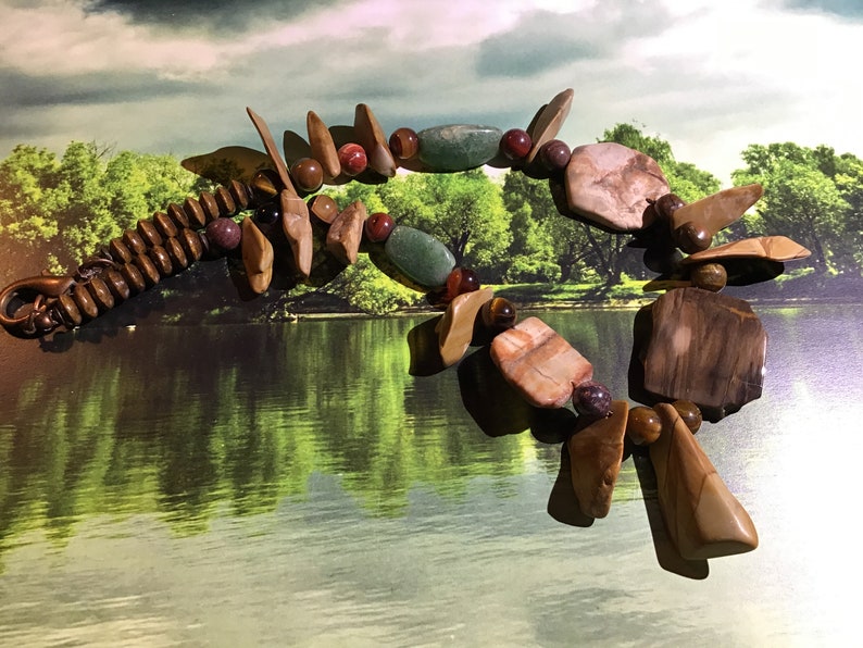 Photo Jasper points wood Tour de cou BOIS fossilis\u00e9 Agates mousse Pointes Jaspe Paysage Moss agates Fabulous FOSSILIZED wood 15 choker
