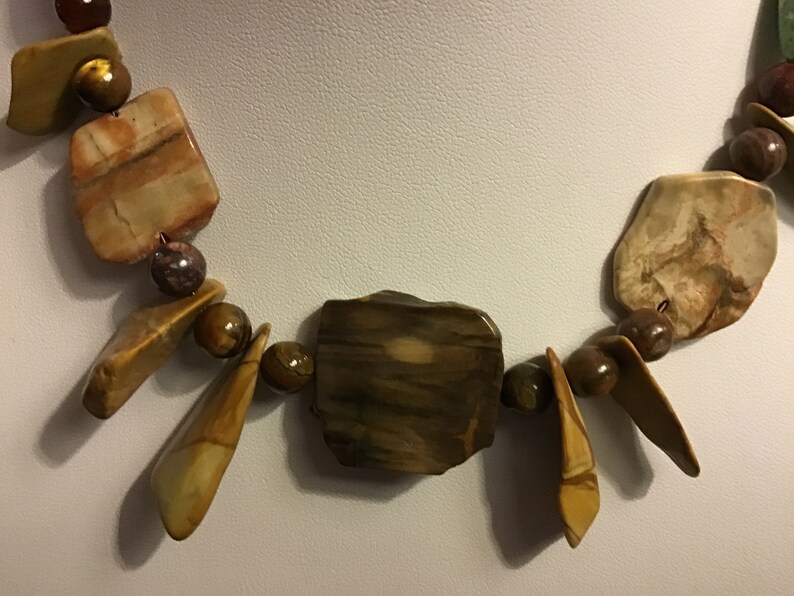Photo Jasper points wood Tour de cou BOIS fossilis\u00e9 Agates mousse Pointes Jaspe Paysage Moss agates Fabulous FOSSILIZED wood 15 choker