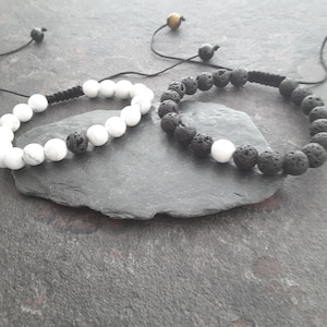 Adjustable black white bracelets, Long Distance relationship bracelets, Set 2 bracelets, Lava stone Gift for couples, Yin Yang bracelet, bff