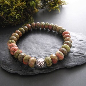 Mindfulness bracelet, Natural stone, Unakite bracelet, silver, Om bead, Mantra bracelet with silver bead, Gift for him, gift for her, Yoga
