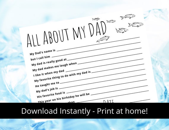 PRINTABLE DIGITAL DOWNLOAD All About Dad Fill in the Blank - Etsy