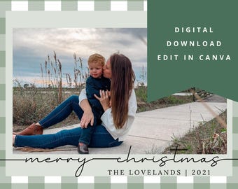 Editable Plaid Christmas Card Template - Canva Digital Download
