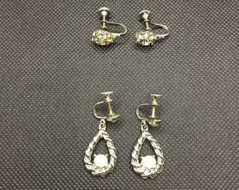Vintage Crystal Earrings, 1940's Crystal Drop Earrings, Screw Back Earrings, Gift for Her