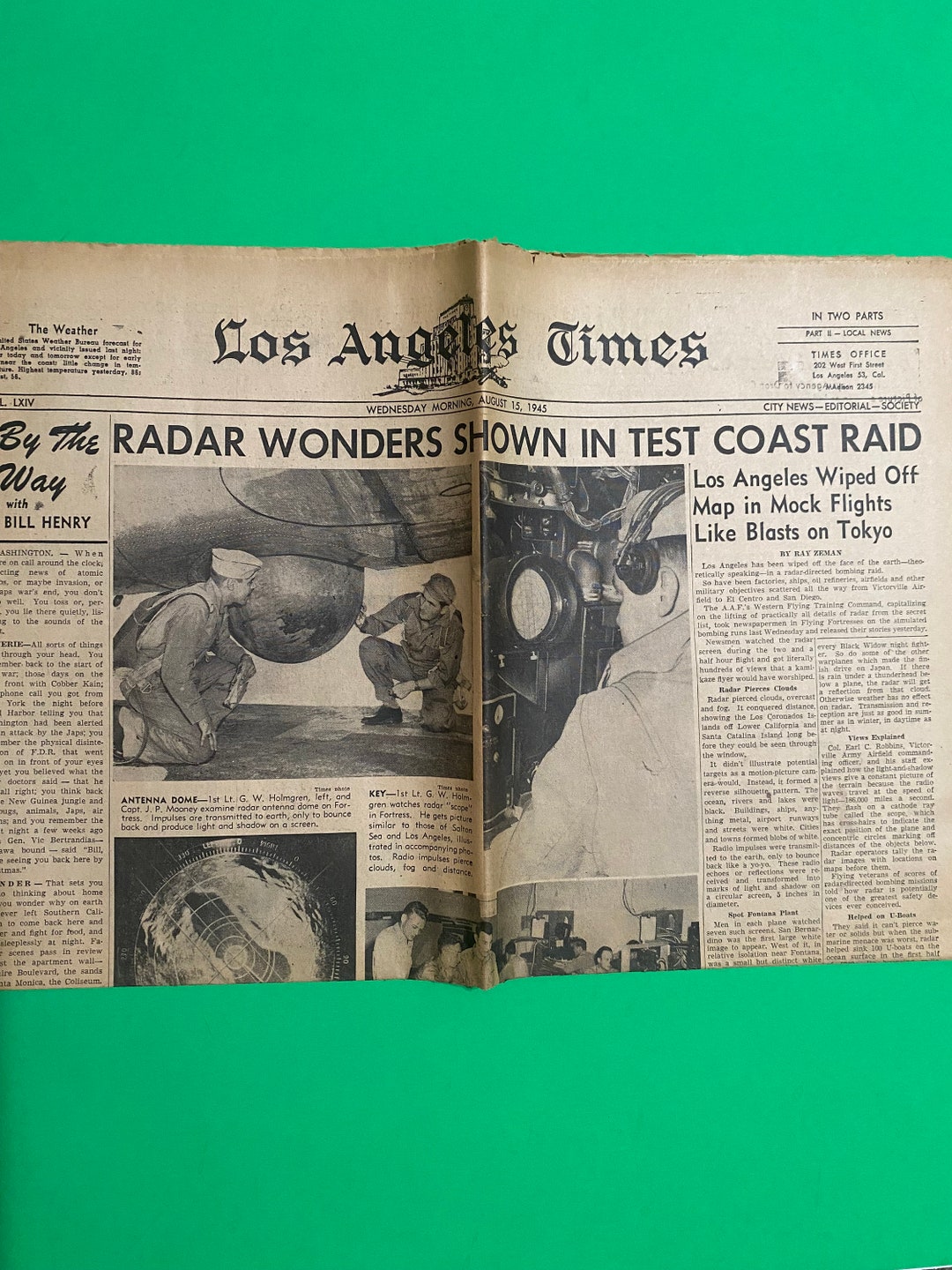 Vintage LA Times Newspaper 1945 WWII, Radar Wonders Shown in Test
