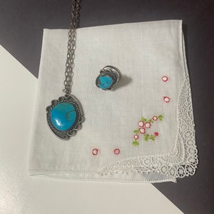 Vintage Southwest Turquoise Silver Ring & Necklace Set, Silver Jewelry, Turquoise Jewelry, Southwest Accessories, Gift For Her