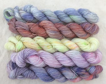 hand dyed yarn/mini set/sock yarn/4 ply/total 100g/ 20g mini set/knitting/crochet/ hand dyed yarn uk/sock wool/wool/hand dyed wool/