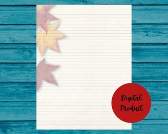 Printable Stationery w Leaves 4, Autumn Fall Theme Background, Printable Writing Paper, Journal Paper