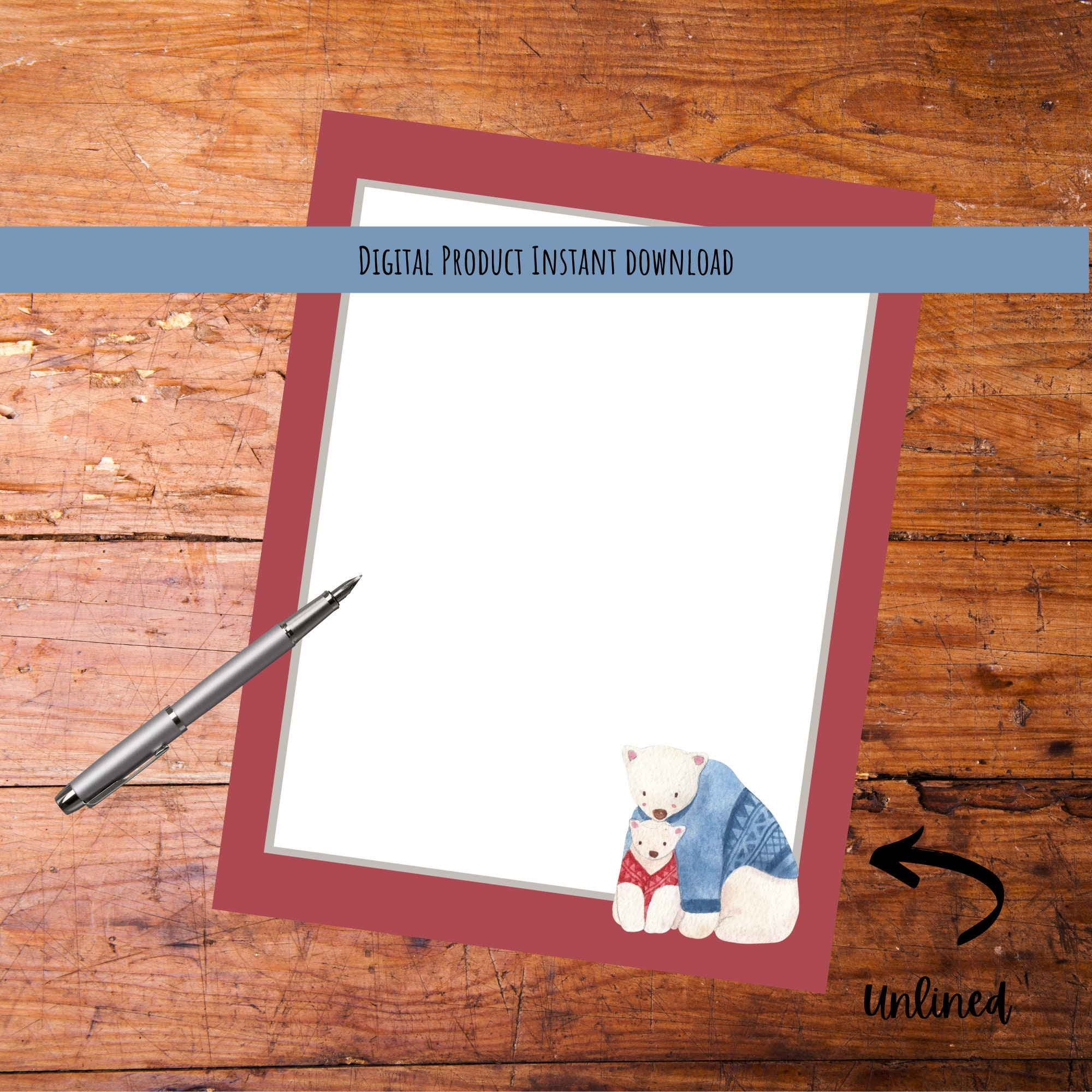 Polar Bear Stationery Set/lined and Unlined Paper/instant Download ...