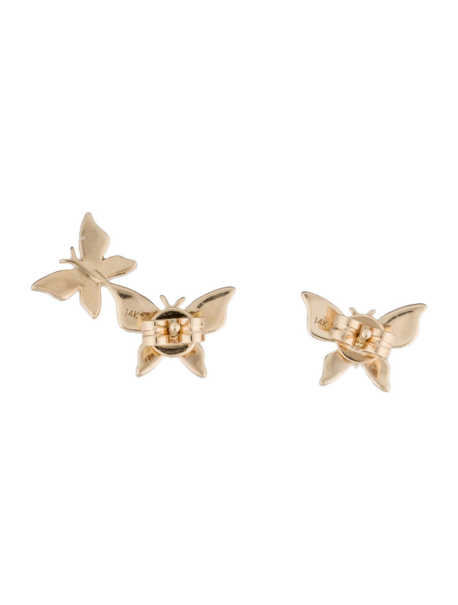 Natural Diamond Mismatched Butterfly Stud Earrings / 14k Yellow Gold ...