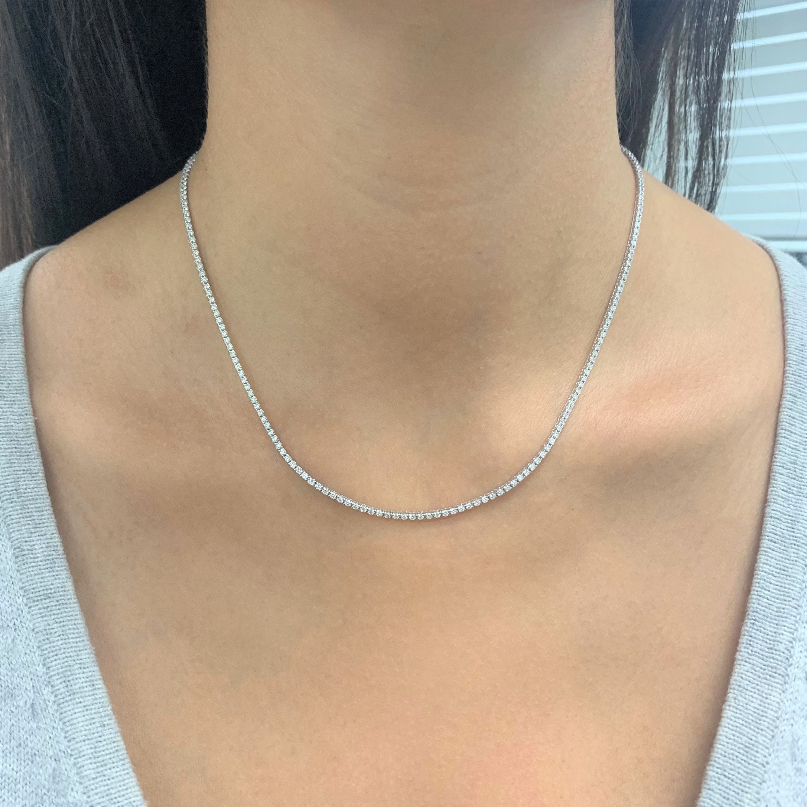 Lab Grown Diamond Half Tennis Necklace in 14k White Gold - MiaDonna