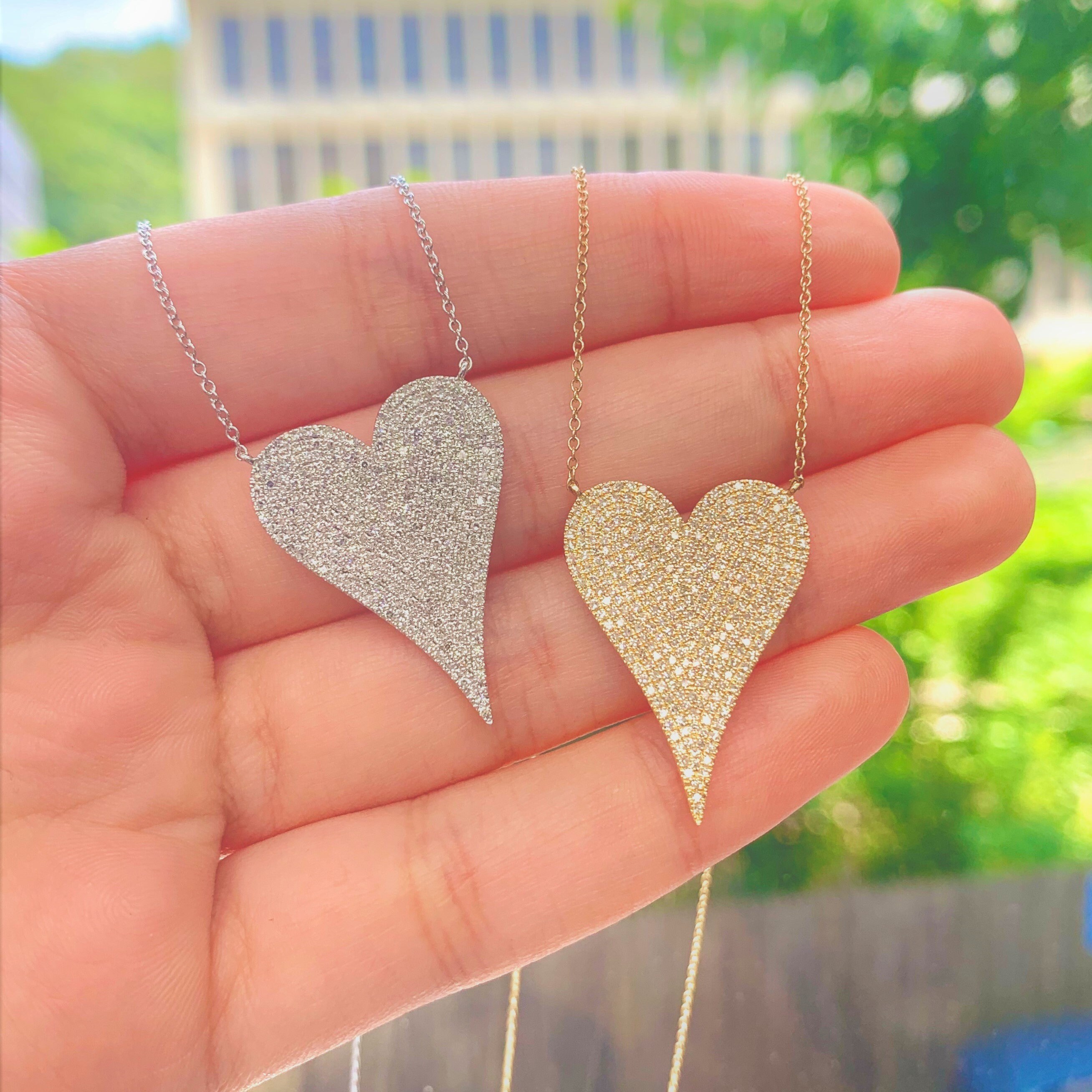 Diamond Heart Necklace / 14k Gold Diamond Heart Necklace 0.80 Etsy